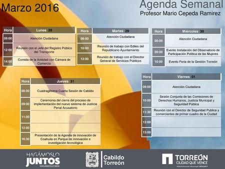 Agenda Semanal Marzo 2016 Profesor Mario Cepeda Ramirez Cabildo