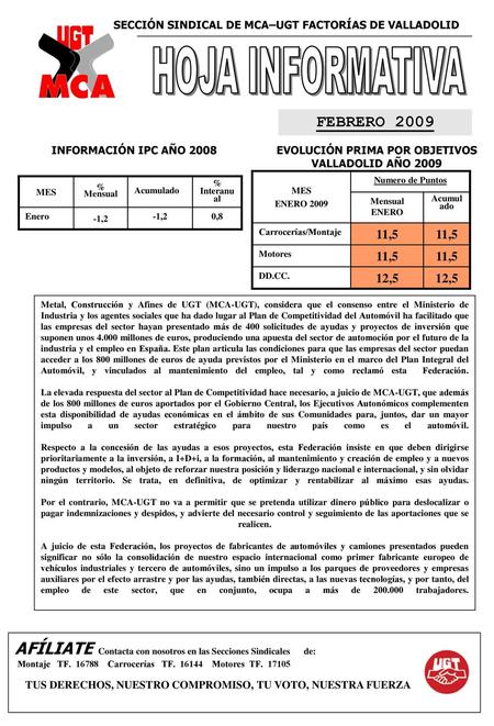 EVOLUCIÓN PRIMA POR OBJETIVOS VALLADOLID AÑO 2009