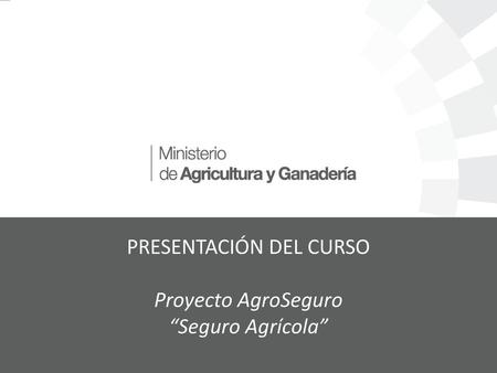 PRESENTACIÓN DEL CURSO Proyecto AgroSeguro “Seguro Agrícola”