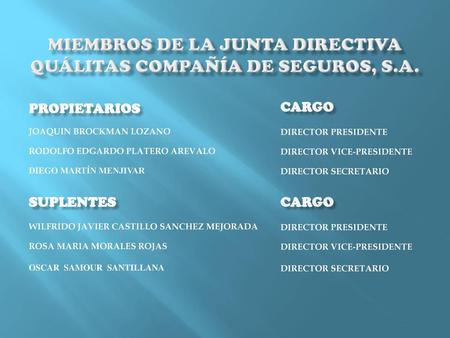 MIEMBROS DE LA JUNTA DIRECTIVA quálitas compañía de seguros, s.a.