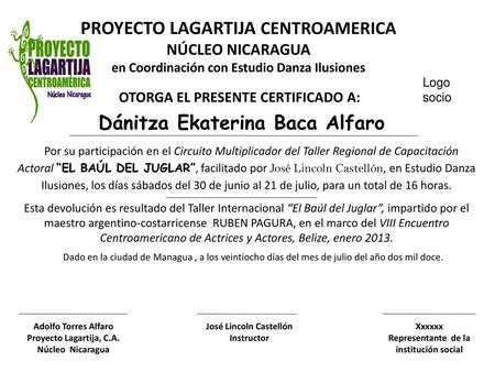 OTORGA EL PRESENTE CERTIFICADO A: