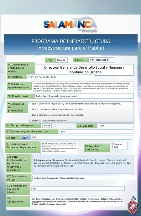 PROGRAMA DE INFRAESTRUCTURA Infraestructura para el Hábitat