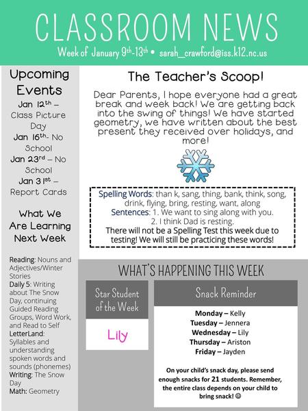 CLASSROOM NEWS Upcoming Events The Teacher’s Scoop!