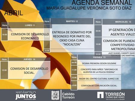 AGENDA SEMANAL ABRIL MARÍA GUADALUPE VERÓNICA SOTO DÍAZ