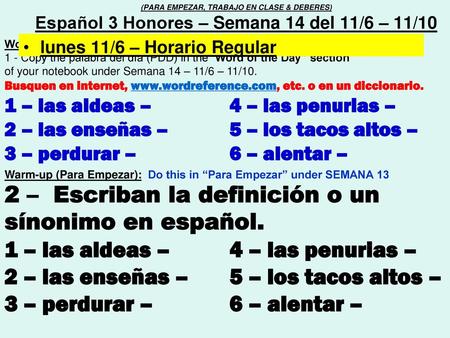 2 – Escriban la definición o un sínonimo en español.