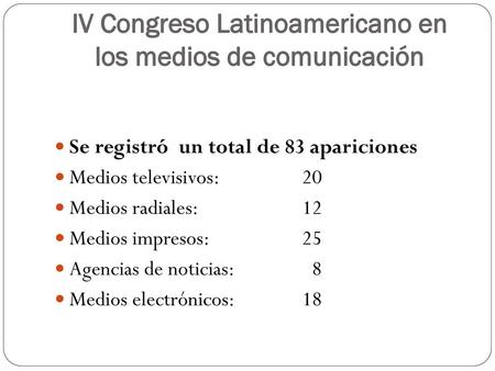 IV Congreso Latinoamericano en los medios de comunicación