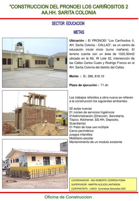 “CONSTRUCCION DEL PRONOEI LOS CARIÑOSITOS 2 AA.HH. SARITA COLONIA