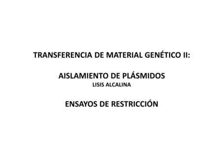 TRANSFERENCIA DE MATERIAL GENÉTICO II: AISLAMIENTO DE PLÁSMIDOS