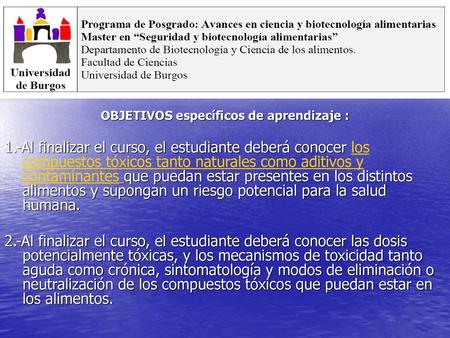 OBJETIVOS específicos de aprendizaje :