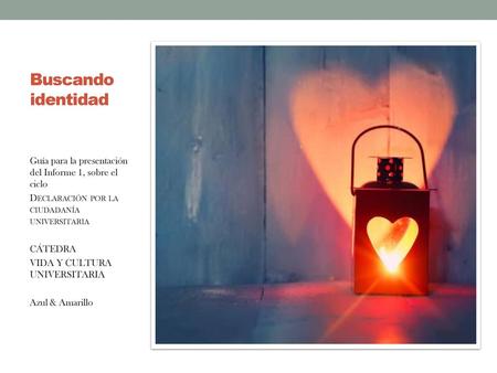 Buscando identidad Guía para la presentación del Informe 1, sobre el ciclo Declaración por la ciudadanía universitaria CÁTEDRA VIDA Y CULTURA UNIVERSITARIA.