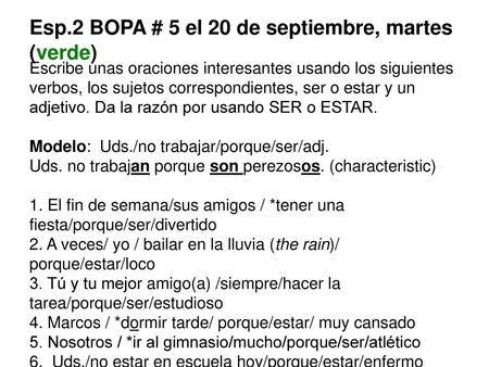 Esp.2 BOPA # 5 el 20 de septiembre, martes (verde)