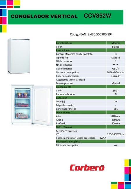 CCV852W CONGELADOR VERTICAL Código EAN