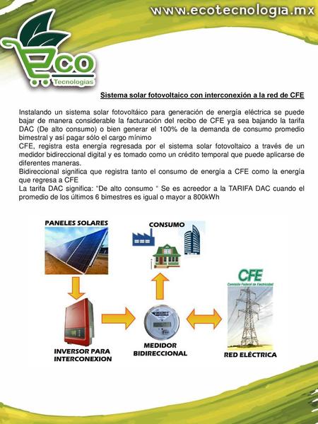 Sistema solar fotovoltaico con interconexión a la red de CFE