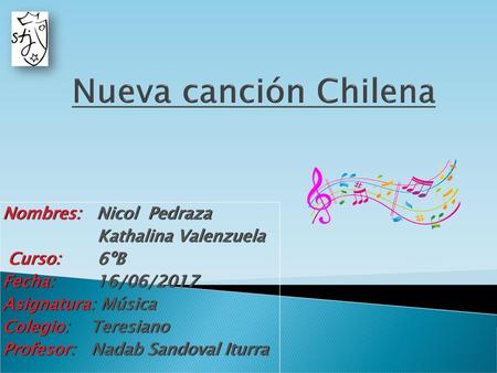 Nueva canción Chilena Nombres: Nicol Pedraza Kathalina Valenzuela