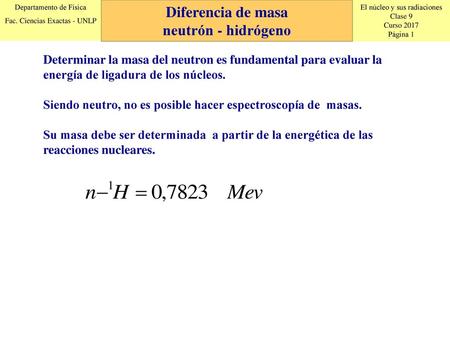 Diferencia de masa neutrón - hidrógeno