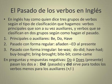 El Pasado de los verbos en Inglés