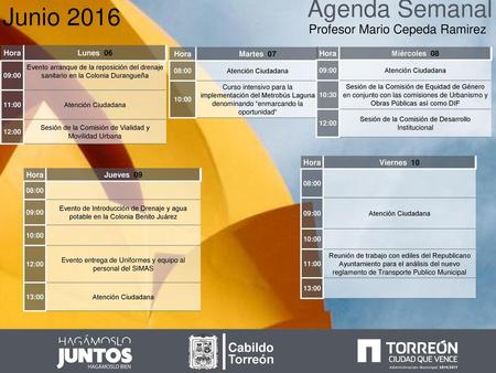 Agenda Semanal Junio 2016 Profesor Mario Cepeda Ramirez Cabildo