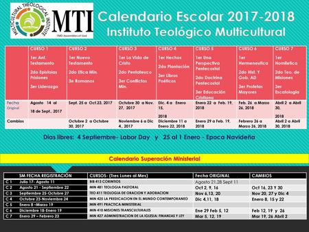 Calendario Escolar Instituto Teológico Multicultural
