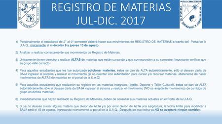 REGISTRO DE MATERIAS JUL-DIC. 2017