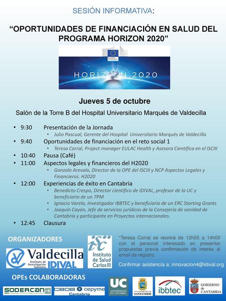 “OPORTUNIDADES DE FINANCIACIÓN EN SALUD DEL PROGRAMA HORIZON 2020”