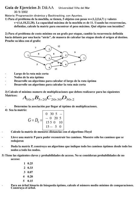 Guía de Ejercicios 3: D&AA Universidad Viña del Mar 30/9/2002
