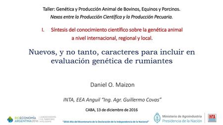Taller: Genética y Producción Animal de Bovinos, Equinos y Porcinos.