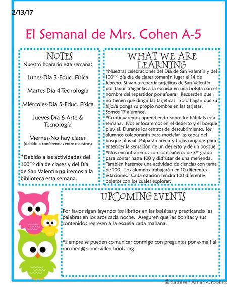 El Semanal de Mrs. Cohen A-5