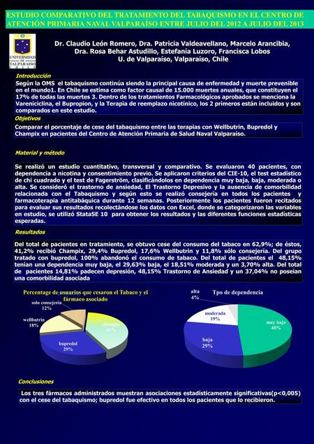 ESTUDIO COMPARATIVO DEL TRATAMIENTO DEL TABAQUISMO EN EL CENTRO DE ATENCIÓN PRIMARIA NAVAL VALPARAÍSO ENTRE JULIO DEL 2012 A JULIO DEL 2013 Dr. Claudio.