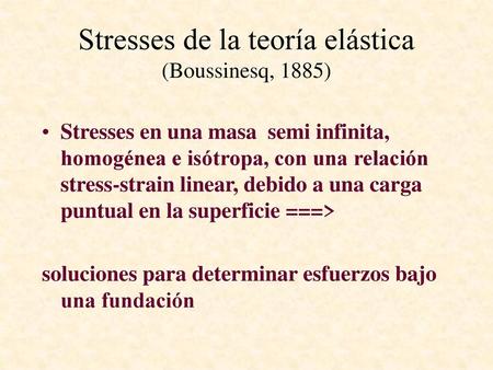 Stresses de la teoría elástica (Boussinesq, 1885)