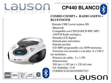 CP440 BLANCO -Entrada USB/ Lector tarjetas SD.