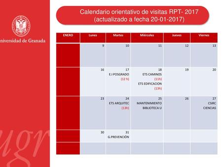 Calendario orientativo de visitas RPT