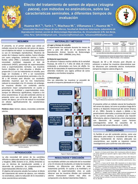 Efecto del tratamiento de semen de alpaca (vicugna pacos), con métodos no enzimáticos, sobre las características seminales, a diferentes tiempos de evaluación.