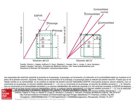 Las respuestas del ventrículo izquierdo al aumento en la poscarga, la precarga y el incremento y la reducción en la contractilidad según se muestran en.