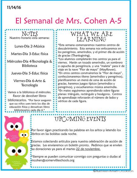 El Semanal de Mrs. Cohen A-5