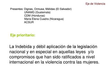 Eje de Violencia Presentes: Dignas, Ormusa, Mélidas (El Salvador)