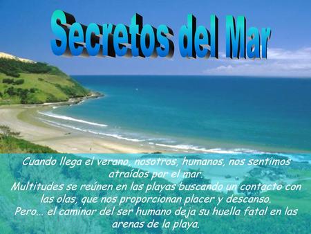 Secretos del Mar Cuando llega el verano, nosotros, humanos, nos sentimos atraídos por el mar. Multitudes se reúnen en las playas buscando un contacto con.