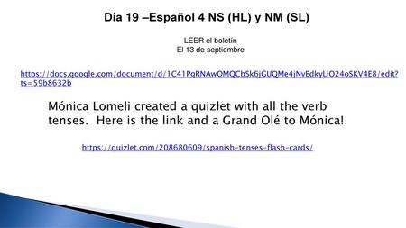 Día 19 –Español 4 NS (HL) y NM (SL)