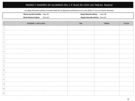 PADRES Y MADRES DE ALUMNOS DEL C.P. BLAS DE LEZO LAS TABLAS. Madrid