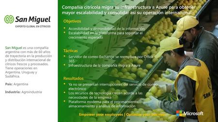 Compañía citrícola migra su infraestructura a Azure para obtener mayor escalabilidad y consolidar así su operación internacional Objetivos Accesibilidad.