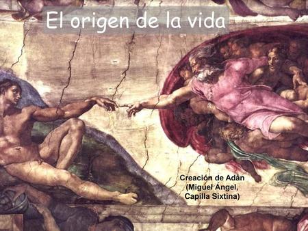El origen de la vida Creación de Adán (Miguel Ángel, Capilla Sixtina)