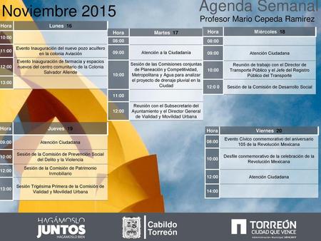 Agenda Semanal Noviembre 2015 Profesor Mario Cepeda Ramirez Cabildo