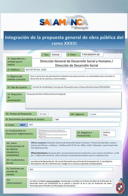 Integración de la propuesta general de obra pública del ramo XXXIII