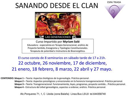 SANANDO DESDE EL CLAN 22 octubre, 26 noviembre, 17 de diciembre,