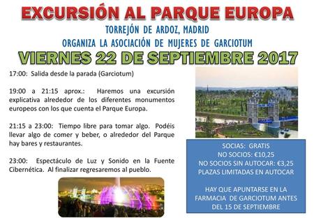 EXCURSIÓN AL PARQUE EUROPA VIERNES 22 DE SEPTIEMBRE 2017