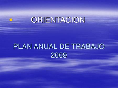 ORIENTACION PLAN ANUAL DE TRABAJO 2009.