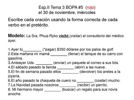 Esp.II Tema 3 BOPA #5 (rojo) el 30 de noviembre, miércoles