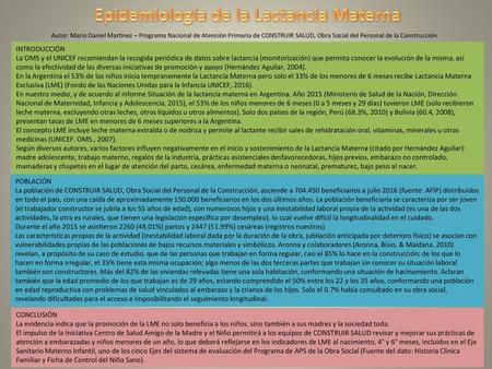 Epidemiología de la Lactancia Materna