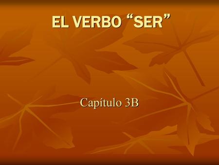 EL VERBO “SER” Capítulo 3B.