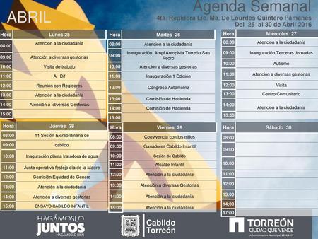 Agenda Semanal ABRIL Cabildo Torreón