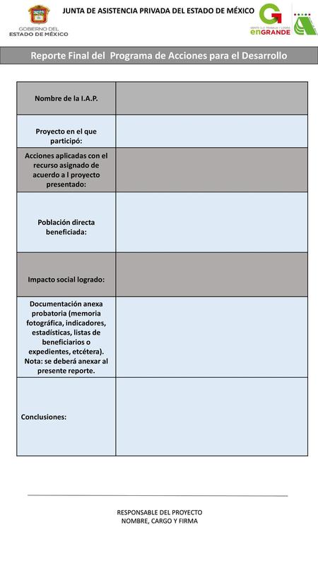 Reporte Final del Programa de Acciones para el Desarrollo